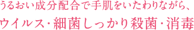 うるおい成分配合で手肌をいたわりながら、ウイルス・細菌しっかり殺菌・消毒